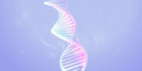 Modelo de doble hélice ADN sobre fondo violeta pálido. — Vector de stock