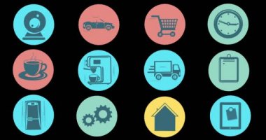 Internet şeyler ve akıllı ev kavramı. Düz stil Simgeler animasyon