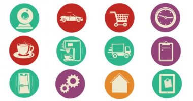 Internet şeyler ve akıllı ev kavramı. Düz stil Simgeler animasyon