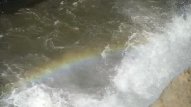 Water spray. Waterfall. Rainbow — Stock Video