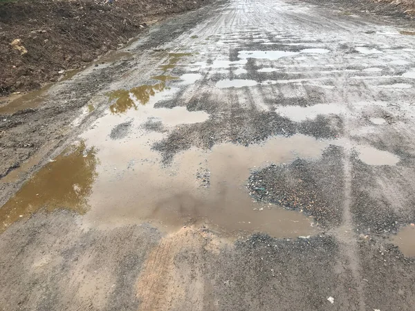 Hög Med Smuts Smutsig Betongväg Vid Thailand — Stockfoto