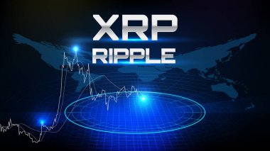 Fütürist teknoloji kripto para birimi xrp dalgalanma işareti metin ve grafik göstergesi borsasının soyut arkaplanı