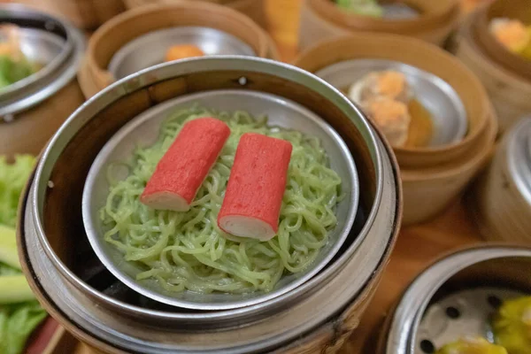 Nahaufnahme Der Sorte Dim Sum Bambuskorb — Stockfoto