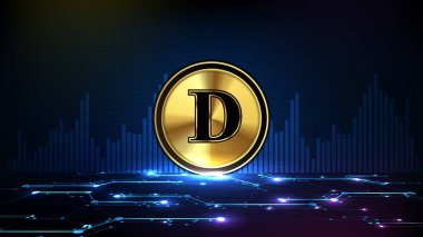 abstract futuristic technology background of DOGE coin digital cryptocurrency and market graph volume indicator clipart
