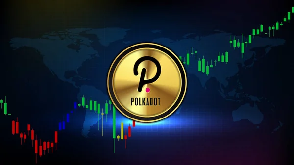 Polkadot (DOT) para dijital kripto para birimi ve pazar grafiği hacim göstergesinin soyut geleceksel teknoloji arka planı