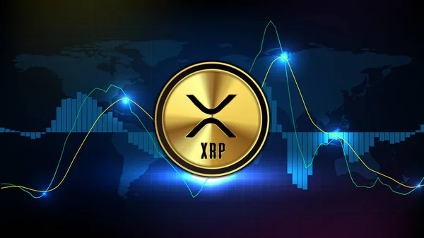 Xrp dalgalanma dijital kripto para birimi ve MACD pazar grafiği hacim göstergesinin soyut geleceksel teknoloji arka planı