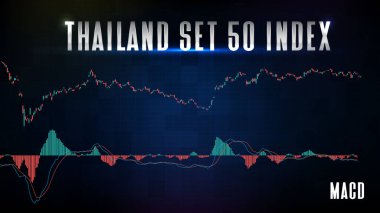 Tayland Borsası (SET50) ve MACD teknik analiz grafiğinin soyut arkaplanı