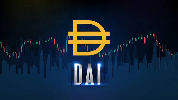 DAI kripto para birimi sabit para ve grafik grafik çubuğunun soyut geleceksel teknoloji arka planı