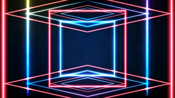Abstraktní Futuristické Pozadí Modrého Neonového Čtvercového Rámu Osvětlení Spotlgiht Pozadí — Stockový vektor