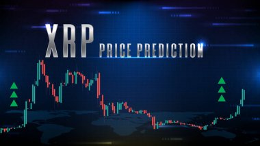 Fütürist teknoloji kripto para birimi xrp dalgalanma işareti metin ve grafik göstergesi borsasının soyut arkaplanı
