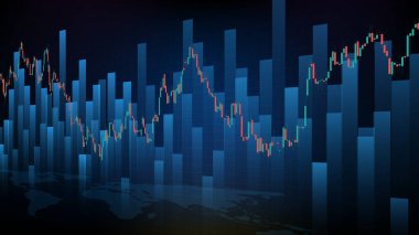 Borsa ve mum çubuğu çizelgesinin soyut fütüristik teknoloji arka planı yeşil ve kırmızı