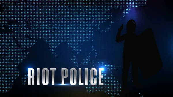 soyut fütüristik teknoloji siluet çevik kuvvet polisinin ve dünya haritasının mavi arka planı