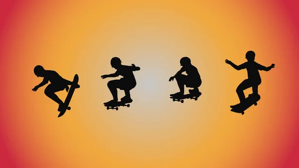 Abstrakte Hintergrund Der Silhouette Skateboard Pose Bewegen Trick — Stockvektor