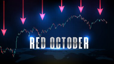 Kırmızı Ekim borsası ve mum çubuğu çizelgesinin soyut fütüristik teknoloji arka planı yeşil ve kırmızı