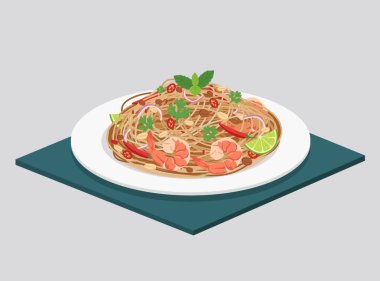 Yum Woonsen, karides, limon ve biberli Tayland usulü erişte salatası. Bu Asya mutfağı