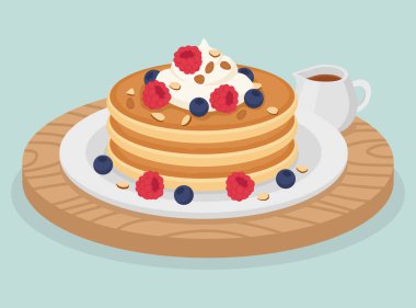 Lezzetli keto badem unlu krep üzerine krema, taze ahududu, yabanmersini ve şerbetli badem..