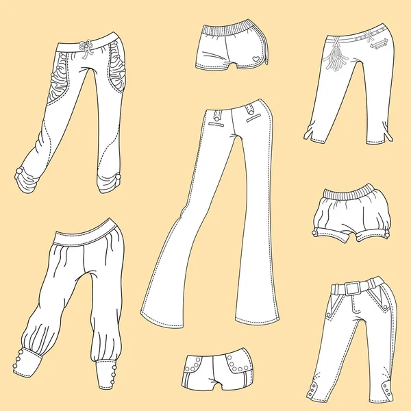 Pantalones y pantalones cortos de verano para mujer — Archivo Imágenes Vectoriales