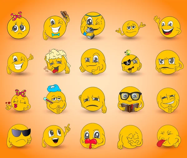 Σύνολο των Emoticons. Σύνολο Emoji. Χαμόγελο εικονίδια. Απομονωμένες διανυσματικά εικονογράφηση — Διανυσματικό Αρχείο