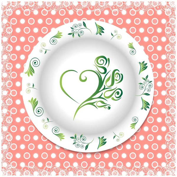 White plate with floral ornaments — Stock Vector