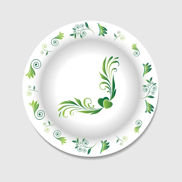 White plate with floral ornaments — Stock Photo, Image