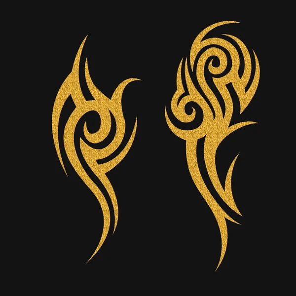 Gold tribal tattoo on a dark background . Gold illustration without transparency. — Stock Photo, Image
