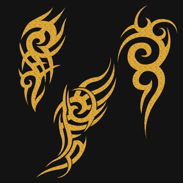 Gold tribal tattoo on a dark background . Gold illustration without transparency. — Stock Photo, Image