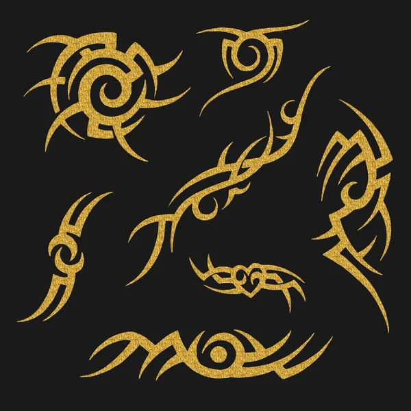 Gold tribal tattoo on a dark background . Gold illustration without transparency. — Stock Photo, Image