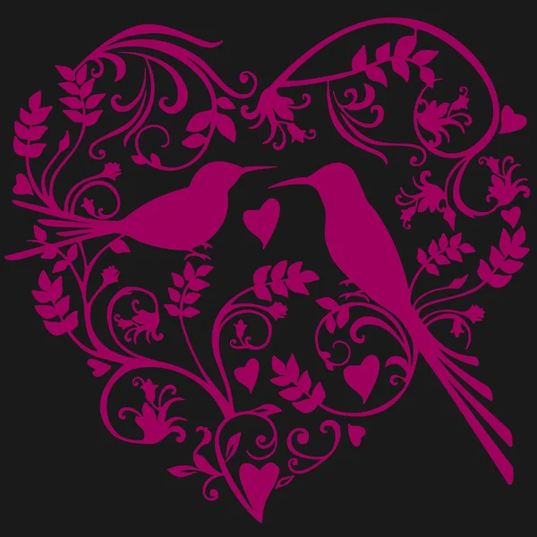 Amor pájaros corazón — Vector de stock