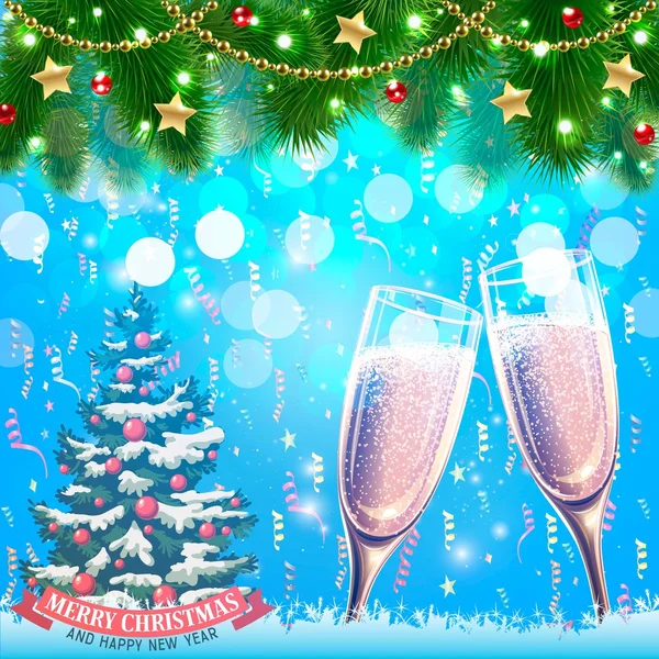 Νέο έτος έγχρωμη γυάλινη ευχετήρια κάρτα. Χριστουγεννιάτικη κάρτα. Φόντο — Διανυσματικό Αρχείο