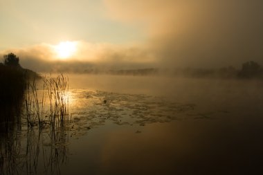 Sunrise sis Nehri üzerinde sepya içinde boyalı