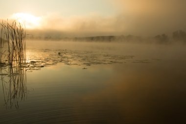 Sunrise sis Nehri üzerinde sepya içinde boyalı