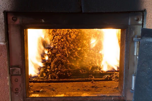 Quema en los pellets de horno de pino — Foto de Stock