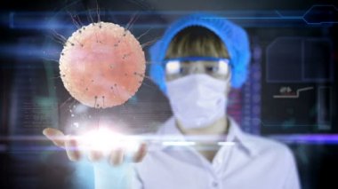 Doktor fütüristik hud ekran tablet ile. Sperm, yumurta hücresine spermatozoons ovule. Geleceğin sağlık kavramı