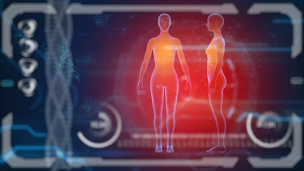 스캐너 인간의 몸입니다. 미래의 의료 hud 모니터입니다. 미래 의료 개념 — 스톡 사진