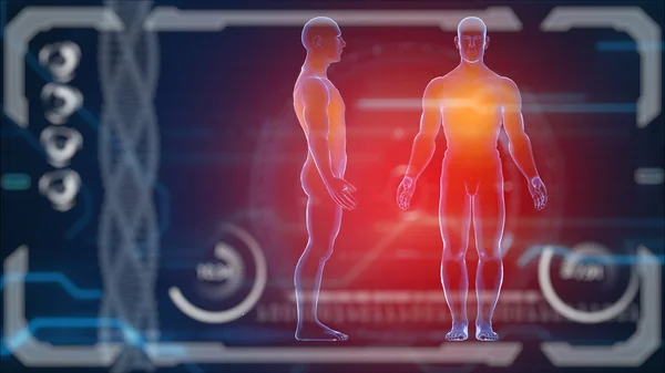 스캐너 인간의 몸입니다. 미래의 의료 hud 모니터입니다. 미래 의료 개념 — 스톡 사진
