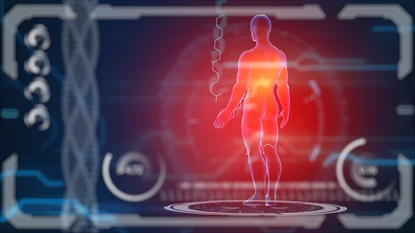 Scanner corpo humano. Monitor de hud médico futurista. Conceito médico futuro — Fotografia de Stock