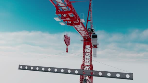 Construcción de animación de grúas, proceso de trabajo. Sobre las nubes. altura — Vídeo de stock