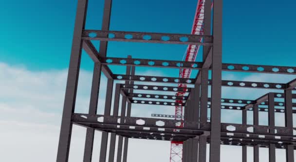 Byggnaden kranen animation, arbetsprocessen. Översikt över molnen. höjd — Stockvideo