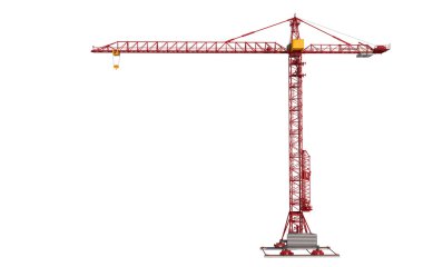 Bina izole üzerinde beyaz arka plan vinç. İnşaat