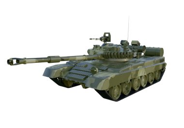 Rus askeri tankı T-90. Beyaz arkaplanda izole et