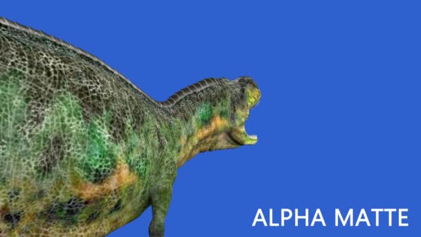Animation dinosaure sur écran vert. GI render, motion réaliste 
