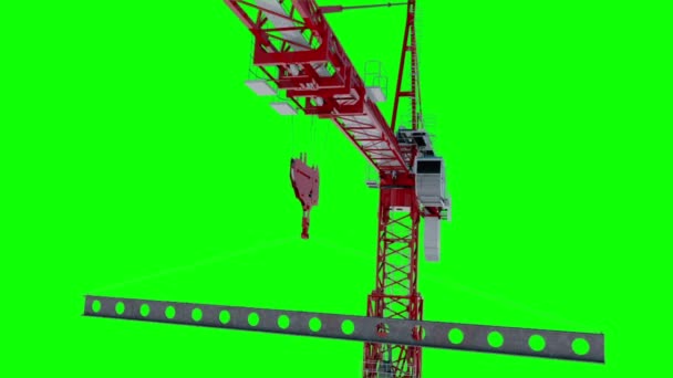 Building crane animation, work process. Green screen footage. Alpha channel — Stock Video