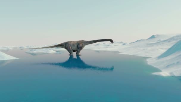 Dinosaurie. Förhistoriska snö landskap, is dal med dinosaurier. Arktiska Visa — Stockvideo