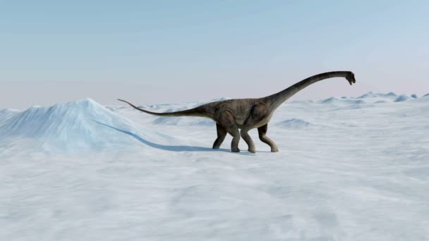 Un dinosaure. Paysage de neige préhistorique, vallée de glace avec dinosaures. Vue sur l'Arctique 