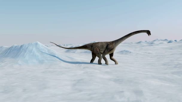 Dinosaurio. Paisaje prehistórico de nieve, valle de hielo con dinosaurios. Vista del Ártico — Vídeo de stock