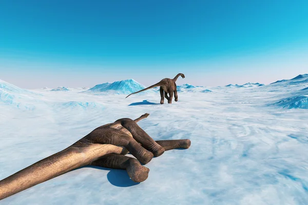 Dinosaur. Prehistoric snow landscape, ice valley with Dinosaurs. Arctic view — Stock Photo, Image