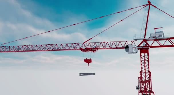 Building crane animation, work process. Over clouds view. height — Stock Video