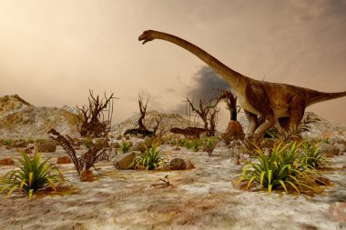 Dinosaur. Prehistoric Jungle, landscape, valley with Dinosaurs clipart