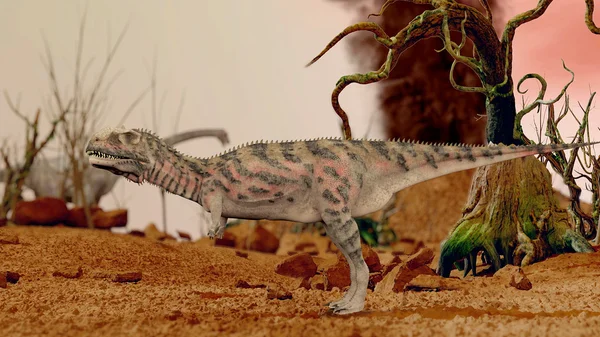 Dinosaur. Forhistoriske Jungel, landskap, dal med Dinosaurs . – stockfoto
