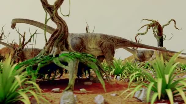 Dinosaurus. Prehistorische Jungle, landschap, vallei met dinosaurussen. realistische animaties en beweging — Stockvideo